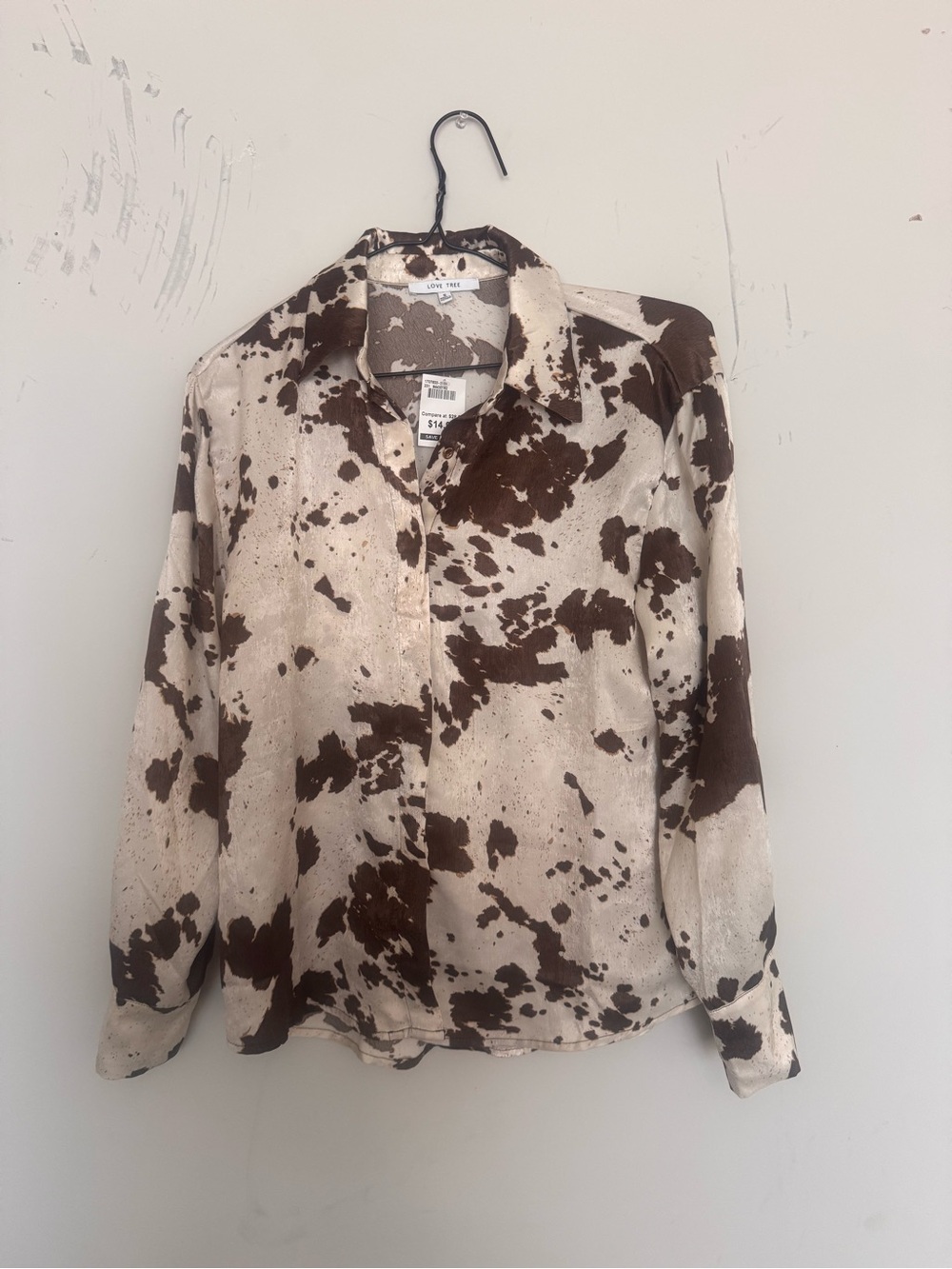 Love Tree Cow-Print Button Down Blouse - Brown & Cream